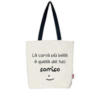 hello-bags Borsa tote bag in tela con cerniera, fodera e tasca interna. Include busta regalo kraft. Modello CURVABELLA. Colore: Écru. Misure: 37x38 cm.