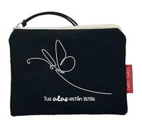 Hello-Bags. Borsellino/Portafoglio/Portacarte di credito. Esterno: 100% cotone. Con cerniera e fodera interna. Include una busta regalo kraft. "TUSALAS". Colore: Écru/Nero. 14 * 10 cm.