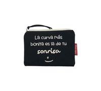 hello-bags. Borsellino/Portafoglio/Portacarte di credito. Esterno: 100% cotone. Con cerniera e fodera interna. Include una busta regalo kraft. Modello LACURVA. Colore: Écru/Nero. 14x10 cm.