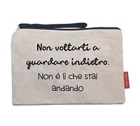 hello-bags. Necessaire/pochette. Esterno: 100% cotone. Con cerniera interna e fodera. Include una bella busta regalo kraft. Modello NONVOLTARTI. Colore: Écru/Nero. Misure: 23 * 15,5 cm.