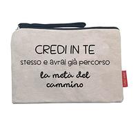 Hello-Bags. Necessaire/pochette. Esterno: 100% cotone. Con cerniera interna e fodera. Include una bella busta regalo kraft. Modello "CREDIINTE". Colore: Écru/Nero. Misure: 23x15,5 cm