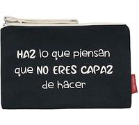 Hello-Bags. Necessaire/Pochette. Esterno: 100% cotone. Con cerniera interna e fodera. Include una bella busta regalo kraft. Modello "HAZLO". Colore: Écru/Nero. Misure:23x15,5 cm.