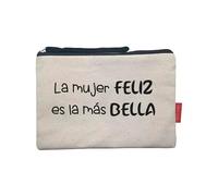 Hello-Bags. Necessaire/Pochette. Esterno: 100% cotone. Con cerniera interna e fodera. Include una bella busta regalo kraft. Modello "LAMUJERFELIZ". Colore: Écru/Nero. Misure:23x15,5 cm.