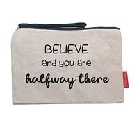 Hello-Bags. Necessaire/pochette. Esterno: 100% cotone. Con cerniera interna e fodera. Include una bella busta regalo kraft. Modello "BELIEVE". Colore: Écru/Nero. Misure: 23x15,5 cm.