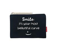 Hello-Bags. Necessaire/pochette. Esterno: 100% cotone. Con cerniera interna e fodera. Include una bella busta regalo kraft. Modello "SMILE". Colore: Écru/Nero. Misure: 23x15,5 cm.