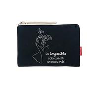 Hello-Bags. Necessaire/pochette. Esterno: 100% cotone. Con cerniera interna e fodera. Include una bella busta regalo kraft. Modello "LOIMPOSIBLE". Colore: Écru/Nero. Misure: 23 * 15,5 cm.