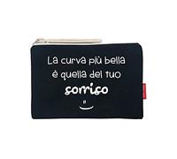 hello-bags Necessaire/pochette in tessuto con cerniera interna e fodera. Include una bella busta regalo kraft. Modello CURVABELLA. Colore: Ecru/Nero. Misure: 23 x 15,5 cm.