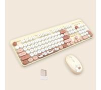 Hello Bear - Tastiera e mouse wireless da 2,4 G, multicolore, stile macchina da scrivere, colori pastello, compatibile con notebook, PC (tè al latte)