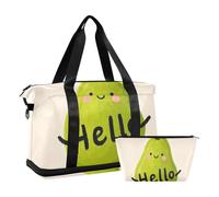 Hello - Borsone da palestra a forma di pera verde, con cinghia regolabile, set da 2 pezzi, Ciao Cartoon carino pera verde, 1 size