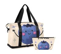 Hello Cartoon carino blu mirtillo borsa da viaggio weekender viaggio borsa da notte con cinghia regolabile per escursionismo set da 2 pezzi, Ciao Cartoon carino blu mirtillo, 1 size