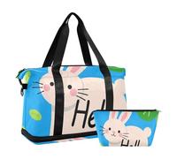 Hello Cartoon Carino Coniglio Bianco Grande Borsa da Viaggio Carry On Borsa Oggetti Personali con Borsa da toilette per Viaggio Pieghevole, Ciao Carino Coniglio Bianco, Taglia unica, Hello Cartoon