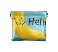 Hello Cartoon carino giallo banana da donna in pelle PU portamonete unico per oggetti personali da donna, ciao cartone animato carino banana gialla, 1 dimensione, grafica stampata, Ciao cartone