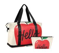 Hello Cartoon carino rosso personalizzato borsone da viaggio per la notte Carry On Tote e bagaglio con cinghia regolabile per yoga set da 2 pezzi, Hello Cartoon carino rosso Personalizzato, 1 size