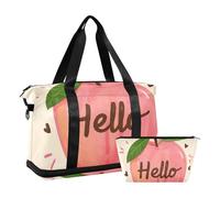 Hello Cartoon Cute Pink Peach Gym Bag Travel Pight Carry on Bag con borsa da toilette per trekking set da 2 pezzi, Ciao Cartoon carino pesca rosa, 1 size