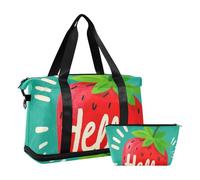 Hello Cartoon Cute Red Strawberry Tote Bag Weekender Bag con tracolla regolabile per allenamento pieghevole, Ciao Cartoon carino fragola rossa, 1 size