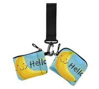 Hello Cartoon Cute Yellow Banana - Portamonete da donna, porta carte di credito, sottile, rimovibile, con tasca portamonete con cerniera, per uso quotidiano, confezione da 2, Ciao Cartoon carino