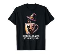 Hello Darkness My Old Friend Black Cat Coffee Mug Witch Cat Maglietta