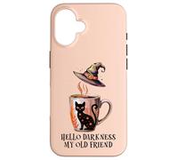 Hello Darkness My Old Friend Black Cat Coffee Mug Witchy Cat Custodia per iPhone 16