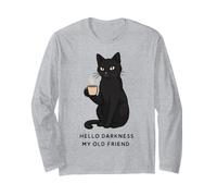 Hello Darkness My Old Friend Gatto Nero Amante del caffè Retro Maglia a Manica