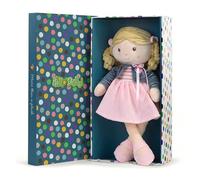 Hello Dolly Bambola, Giocattolo di Peluche con Vestito Rosa e Giacca di Jeans, Confezione Regalo con Motivo a Pois