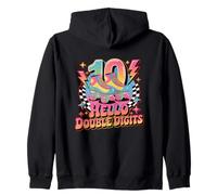 Hello Double Digits I'm 10 Roller Skate Lovers Birthday Felpa con Cappuccio