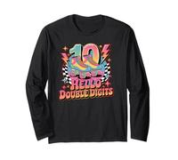 Hello Double Digits I'm 10 Roller Skate Lovers Birthday Maglia a Manica