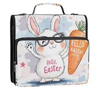 Hello Easter Cartone animato coniglio bianco arancione carota 3 anelli 3 anelli zip up raccoglitore con manico impermeabile portfolio organizer per scuola media