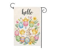 Hello Easter Spring Funny Chicken Bunny Eggs Bandiera Vacanza 30X45Cm Bandiere Doppia Faccia Decorative Bandiera Da Esterno Per Soggiorno Fattoria Interni