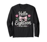Hello Eighteen EST 2026 Fiocco Floreale Compleanno Maglia a Manica