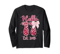 Hello Eleven EST 2015 Pink Coquette Bow 11th Birthday Girl Maglia a Manica