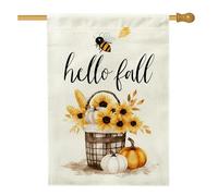 Hello Fall Autumn Decor Garden Flag, Yellow Pumpkin Girasoli Bee Burlap Banner, Double Face Outdoor Lawn Decoration Harvest Season Home Decor 71 x 101 cm