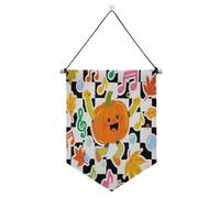 Hello Fall Autumn Pumpkin Checkered Plaid banner gancio per parete con asta telescopica bandiera bandiera decorazione esterna per ufficio, scuola, aula, dormitorio, casa