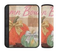 Hello Fall Autumn Pumpkin Checkered Plaid Brown 2 pz tracolla pad rilascio stress al collo e alle spalle per la maggior parte delle auto Protector para cinturón de carro