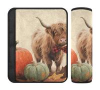 Hello Fall Autumn Pumpkin Highland Cattle 2 confezioni di cuscinetti per seggiolino auto per proteggere collo e spalle per la maggior parte delle auto, protezione per cintura
