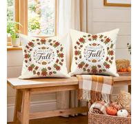 Hello Fall Autumn Wreath - Set di 2 federe per cuscino, 40,6 x 40,6 cm