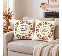 Hello Fall Autumn Wreath - Set di 2 federe per cuscino, 50 x 50 cm