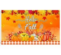 Hello Fall - Bandiera a forma di zucca, 0,9 x 1,5 m, per il raccolto autunnale, per il Ringraziamento, zucca, foglie d'acero, forniture per feste, bandiera per casa, vacanze, decorazione esterna in