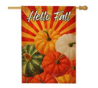 Hello Fall - Bandiera da giardino a forma di zucca, arancione bianco e verde, decorazione autunnale su entrambi i lati, in iuta, decorazione autunnale per esterni, 71 x 101 cm