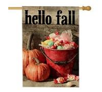 Hello Fall - Bandiera da giardino a secchiello con zucca, decorazione rustica autunnale per la casa e il giardino, bandiera su entrambi i lati in iuta per prato, decorazione stagionale per esterni, 71