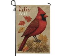 Hello Fall - Bandiera da giardino cardinale con foglie di uccello rosso, striscione decorativo per esterni, bandiera su entrambi i lati, decorazione autunnale per prato, 30,5 x 45,7 cm
