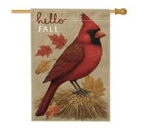 Hello Fall - Bandiera da giardino cardinale con foglie di uccello rosso, striscione decorativo per esterni, bandiera in iuta su entrambi i lati, decorazione autunnale per prato, 71 x 101 cm