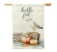 Hello Fall - Bandiera da giardino con gabbiano costiero e zucca, decorazione per esterni su entrambi i lati, in iuta autunnale, decorazione stagionale per prato per festival del raccolto, 71 x 101 cm
