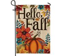 Hello Fall - Bandiera da giardino con zucca arancione, decorazione floreale per la casa, bandiera su entrambi i lati in iuta per cortile, decorazione autunnale per esterni, 30,5 x 45,7 cm