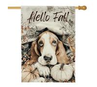 Hello Fall - Bandiera da giardino per cani, Beagle marrone con zucche, decorazione per la casa, bandiera da cortile in iuta su entrambi i lati, decorazione autunnale per esterni, 71 x 101 cm