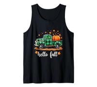 Hello Fall Camicia Divertente Halloween Zucca Buffalo Plaid Camion Canotta