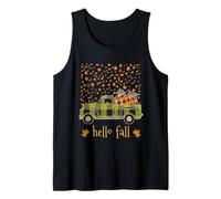 Hello Fall Camicia Divertente Halloween Zucca Buffalo Plaid Camion Canotta