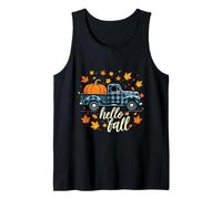 Hello Fall Camicia Divertente Halloween Zucca Buffalo Plaid Camion Canotta