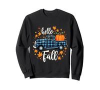 Hello Fall Camicia Divertente Halloween Zucca Buffalo Plaid Camion Felpa