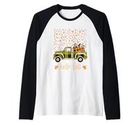 Hello Fall Camicia Divertente Halloween Zucca Buffalo Plaid Camion Maglia con Maniche Raglan