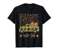 Hello Fall Camicia Divertente Halloween Zucca Buffalo Plaid Camion Maglietta